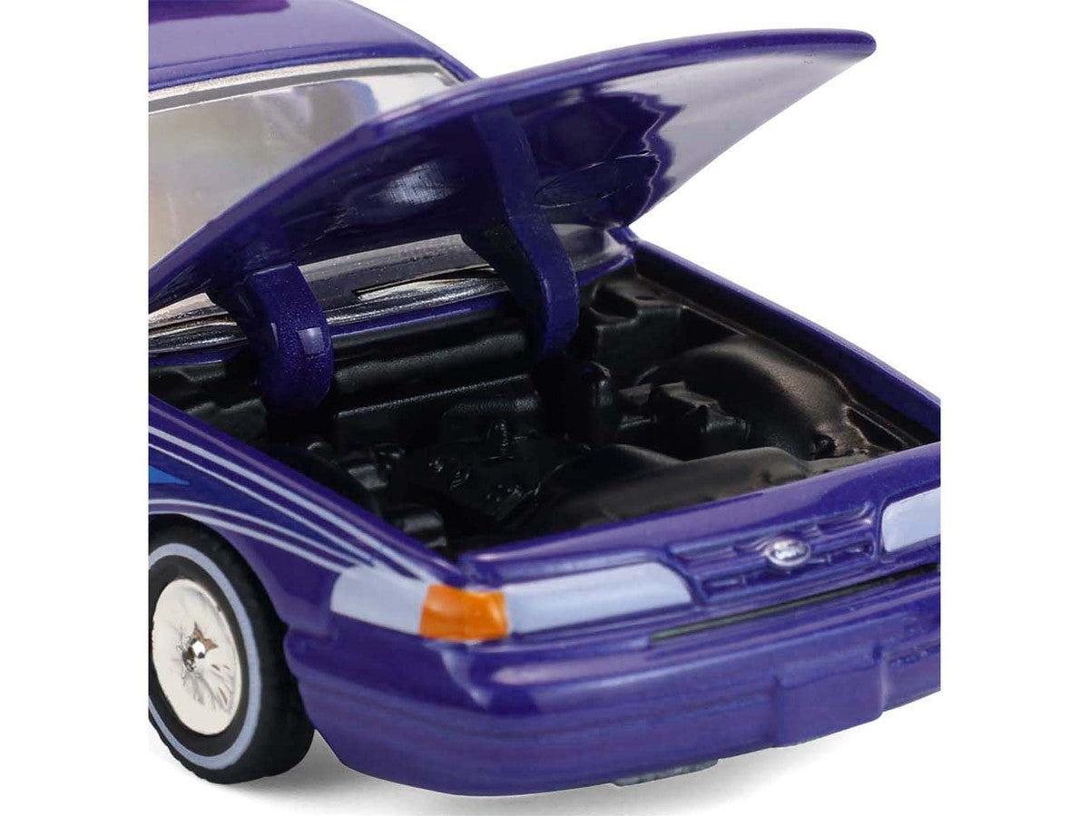 1992 Ford Crown Victoria Lowrider Blue with Graphics and Lightbar "California Lowriders" Series 7 1/64 Diecast Model Car by Greenlight by Greenlight