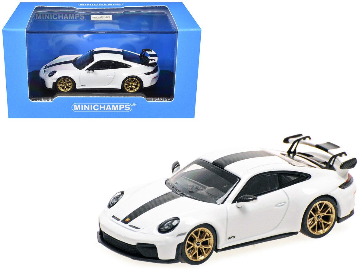 2025 Porsche 911 (992.2) GT3 Weissach Package White with Carbon Stripe Limited Edition to 240 pieces Worldwide 1/64 Diecast Model Car by Minichamps by Minichamps