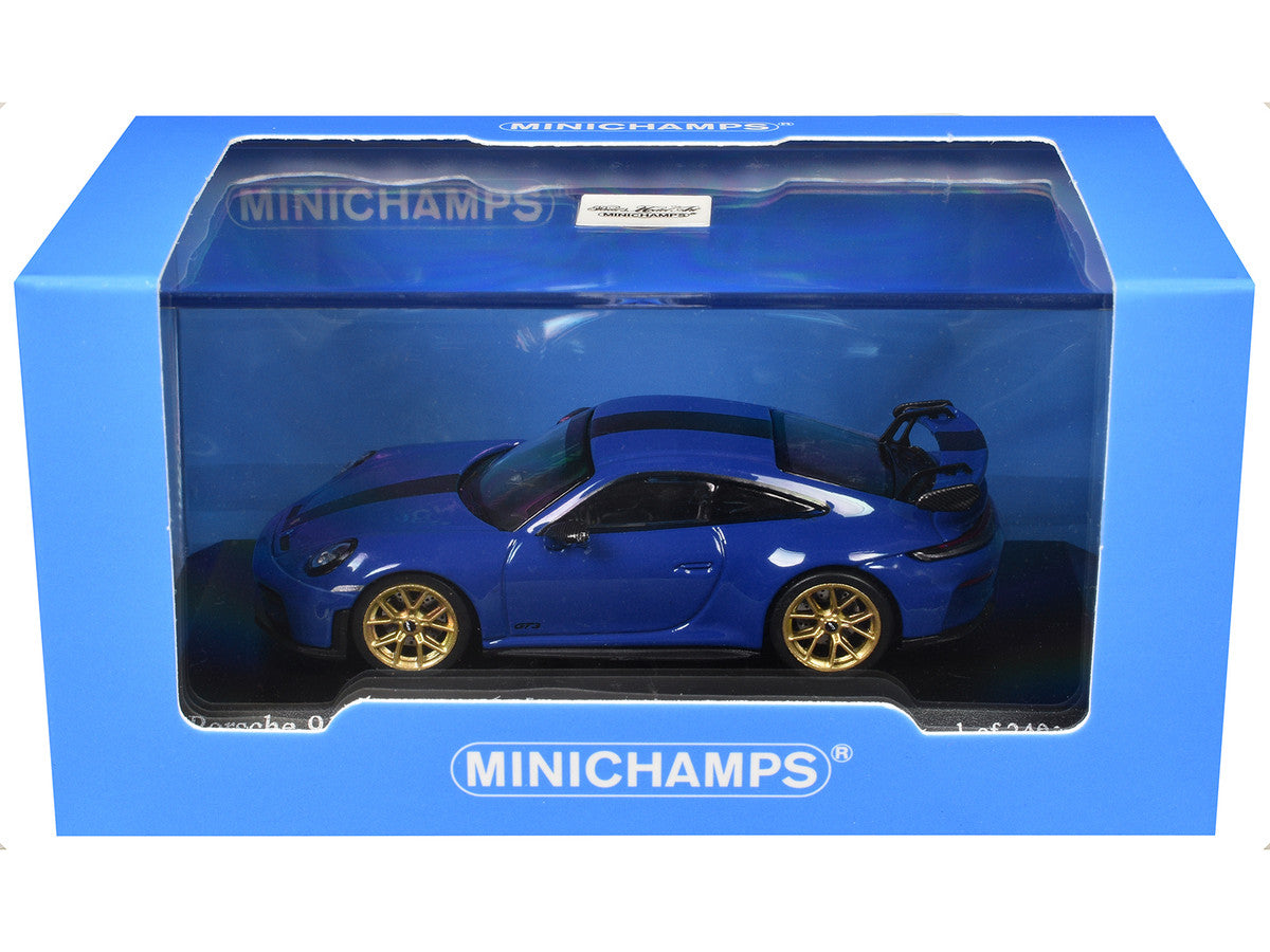 2025 Porsche 911 (992.2) GT3 Weissach Package Blue with Carbon Stripe Limited Edition to 240 pieces Worldwide 1/64 Diecast Model Car by Minichamps by Minichamps