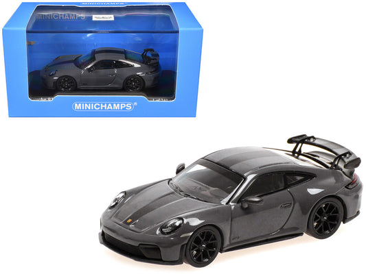 2025 Porsche 911 (992.2) GT3 Weissach Package Gray with Carbon Stripe Limited Edition to 240 pieces Worldwide 1/64 Diecast Model Car by Minichamps by Minichamps