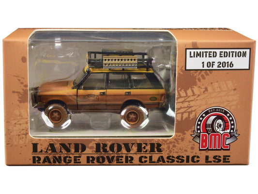 Land Rover Range Rover Classic LSE RHD (Right Hand Drive) "Camel Trophy" Yellow (Dirty Mud Version) with Roof Rack Extra Wheels and Accessories Limited Edition to 2016 pieces Worldwide 1/64 Diecast Model Car by BM Creations by BM Creations