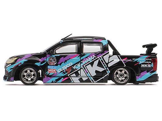 Isuzu D-Max Lowrider Pickup Truck RHD (Right Hand Drive) "HKS" Black with Graphics "Thailand Diecast Expo 2025" 1/64 Diecast Model Car by BM Creations by BM Creations