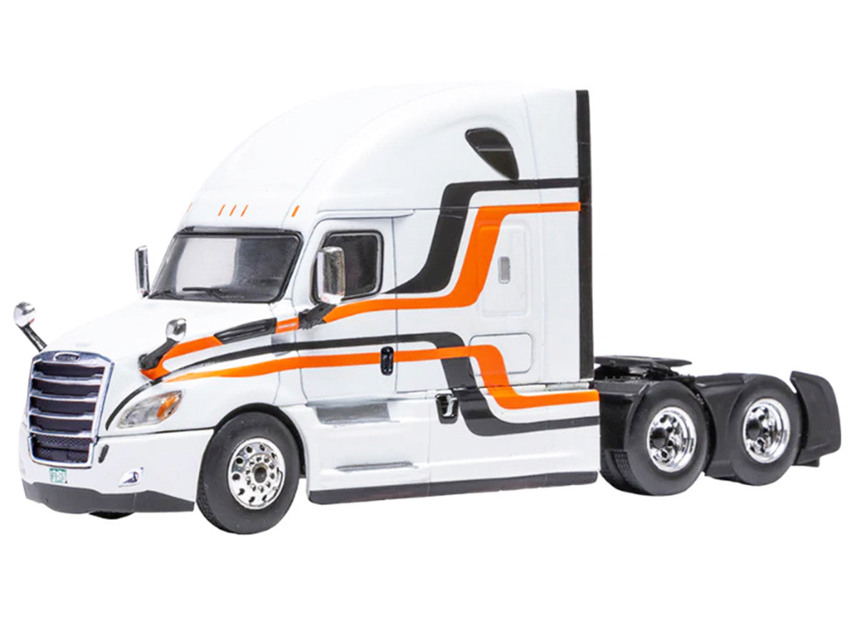 2018 Freightliner Cascadia Truck Tractor White with Black and Orange Stripes 1/64 Diecast Model by IXO Models by IXO