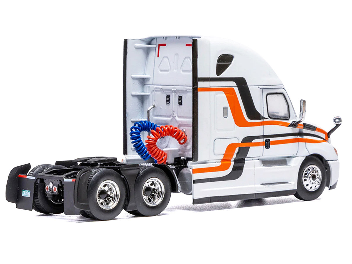 2018 Freightliner Cascadia Truck Tractor White with Black and Orange Stripes 1/64 Diecast Model by IXO Models by IXO