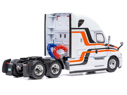 2018 Freightliner Cascadia Truck Tractor White with Black and Orange Stripes 1/64 Diecast Model by IXO Models by IXO