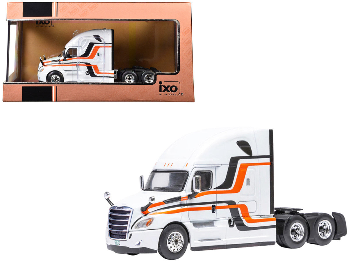 2018 Freightliner Cascadia Truck Tractor White with Black and Orange Stripes 1/64 Diecast Model by IXO Models by IXO
