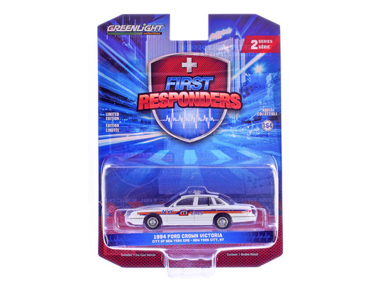 1994 Ford Crown Victoria "NYC EMS (City of New York Emergency Medical Service)" White with Blue and Red Stripes "First Responders" Series 2 1/64 Diecast Model Car by Greenlight by Greenlight