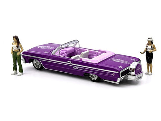 1964 Chevrolet Impala SS 409 Convertible Purple Metallic with Purple and White Interior with 2 Figures Limited Edition to 4950 pieces Worldwide 1/64 Diecast Models by M2 Machines by M2