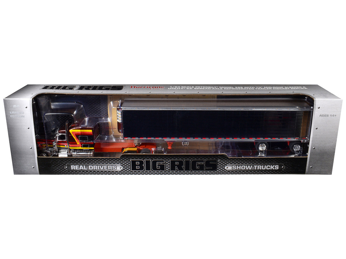 Peterbilt 389 Pride-N-Class with 70" Mid-Roof Sleeper and 53' Utility Trailer with Reefer "Hurricane Express" Brown with Stripes "Big Rigs" Series II #4 1/64 Diecast Model by DCP/First Gear-1
