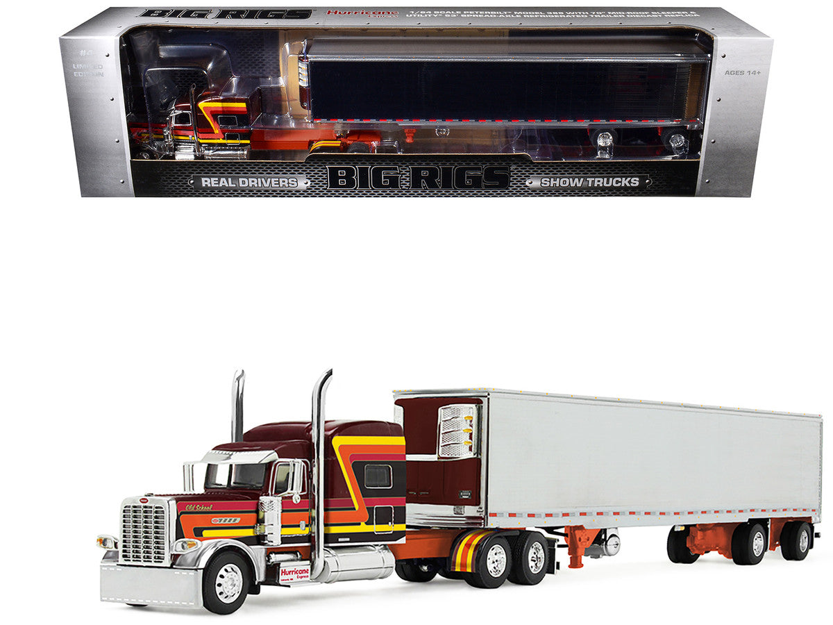 Peterbilt 389 Pride-N-Class with 70" Mid-Roof Sleeper and 53' Utility Trailer with Reefer "Hurricane Express" Brown with Stripes "Big Rigs" Series II #4 1/64 Diecast Model by DCP/First Gear-2