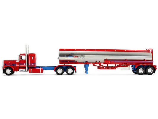 Peterbilt 389 with 36" Flat Top Sleeper and Heil Fuel Tank Trailer "Sancken Custom Truck by Amcan" Red "Big Rigs" Series II #3 1/64 Diecast Model by DCP/First Gear by First Gear