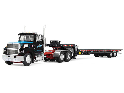 Ford LTL 9000 Day Cab and Landoll 440B-50CA Traveling Axle Trailer "Cappello Heavy Transport" Black with Blue Hood "Legacy" Series #3 1/64 Diecast Model by DCP/First Gear by First Gear