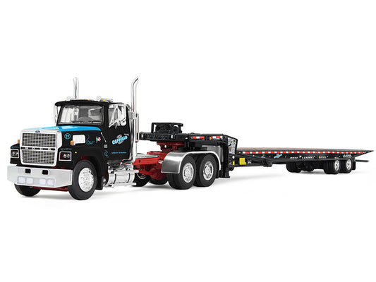 Ford LTL 9000 Day Cab and Landoll 440B-50CA Traveling Axle Trailer "Cappello Heavy Transport" Black with Blue Hood "Legacy" Series #3 1/64 Diecast Model by DCP/First Gear by First Gear