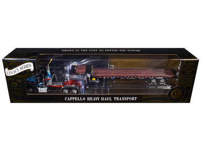 Ford LTL 9000 Day Cab and Landoll 440B-50CA Traveling Axle Trailer "Cappello Heavy Transport" Black with Blue Hood "Legacy" Series #3 1/64 Diecast Model by DCP/First Gear by First Gear