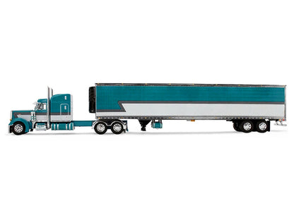 Peterbilt 379 with 63" Mid-Roof Sleeper and 53' Utility Trailer with Reefer "Tway Rose Transport" Teal and White with Stripes "Big Rigs" Series II #5 1/64 Diecast Model by DCP/First Gear-1