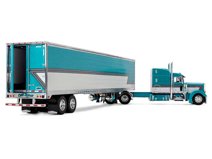 Peterbilt 379 with 63" Mid-Roof Sleeper and 53' Utility Trailer with Reefer "Tway Rose Transport" Teal and White with Stripes "Big Rigs" Series II #5 1/64 Diecast Model by DCP/First Gear-0