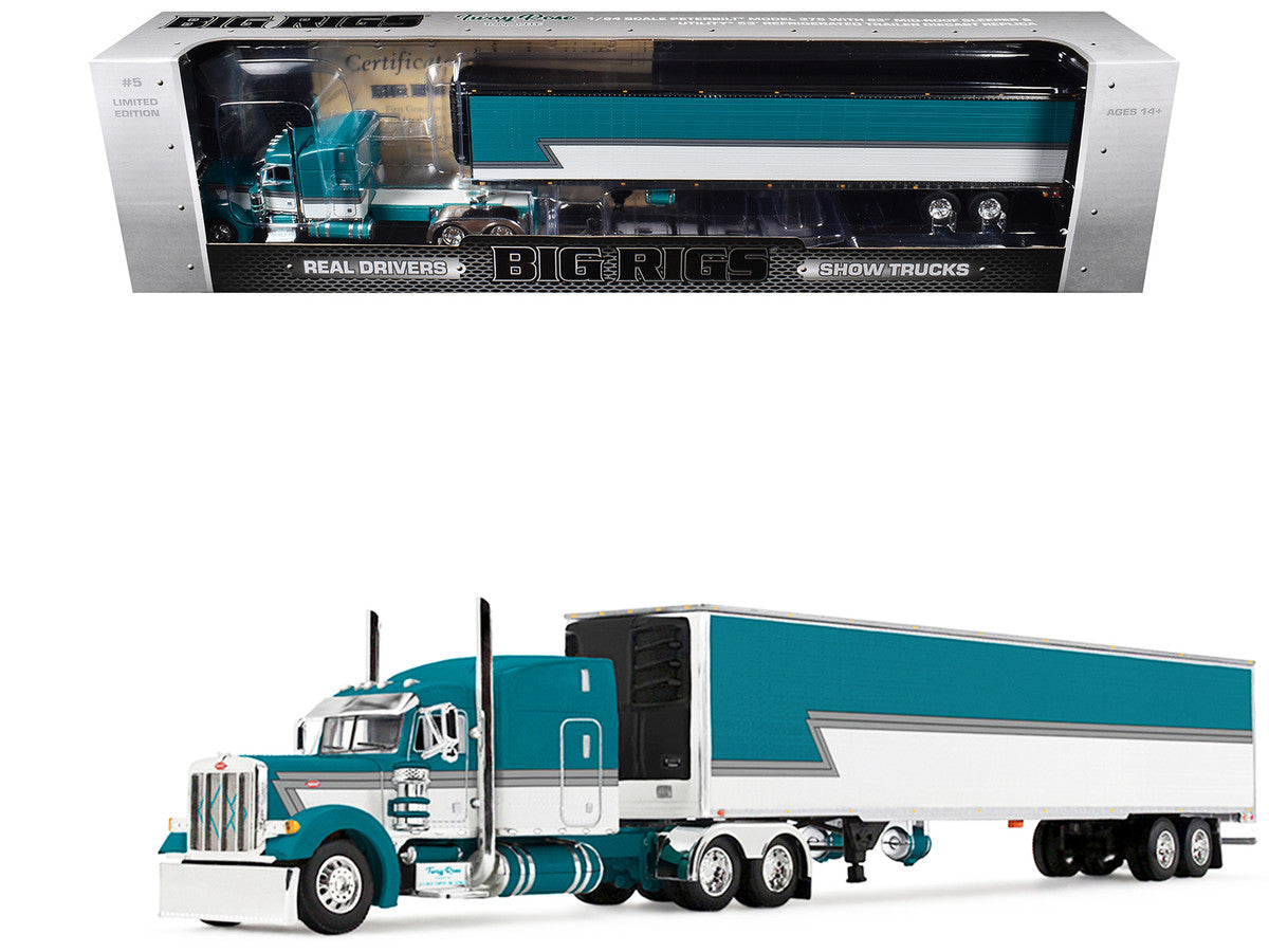 Peterbilt 379 with 63" Mid-Roof Sleeper and 53' Utility Trailer with Reefer "Tway Rose Transport" Teal and White with Stripes "Big Rigs" Series II #5 1/64 Diecast Model by DCP/First Gear-3