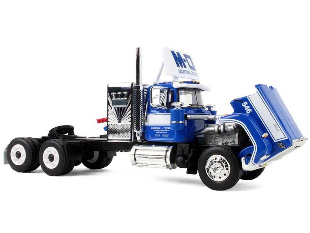 Mack Super-Liner with 36" Vintage Sleeper and 40' Vintage Trailer with Reefer "Maritime-Ontario" Blue with White Stripes "Legacy" Series #4 1/64 Diecast Model by DCP/First Gear by First Gear