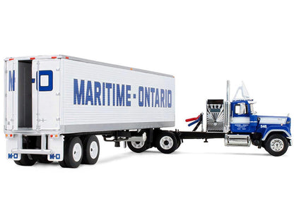 Mack Super-Liner with 36" Vintage Sleeper and 40' Vintage Trailer with Reefer "Maritime-Ontario" Blue with White Stripes "Legacy" Series #4 1/64 Diecast Model by DCP/First Gear by First Gear
