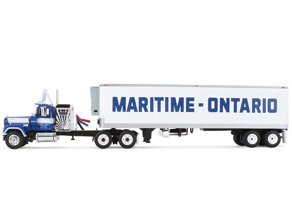 Mack Super-Liner with 36" Vintage Sleeper and 40' Vintage Trailer with Reefer "Maritime-Ontario" Blue with White Stripes "Legacy" Series #4 1/64 Diecast Model by DCP/First Gear by First Gear