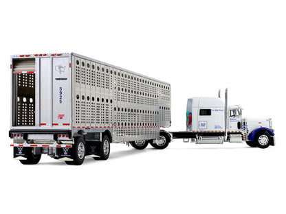 Peterbilt 379 with 70" Mid-Roof Sleeper and Wilson Silverstar Livestock Trailer "National Carriers" White "Legacy Series #5" 1/64 Diecast Model by DCP/First Gear by First Gear