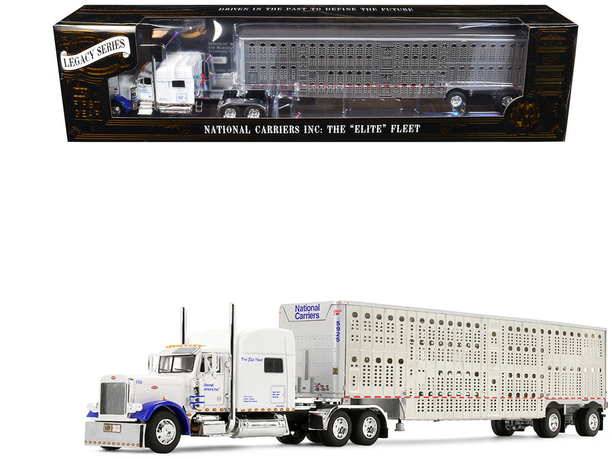 Peterbilt 379 with 70" Mid-Roof Sleeper and Wilson Silverstar Livestock Trailer "National Carriers" White "Legacy Series #5" 1/64 Diecast Model by DCP/First Gear by First Gear