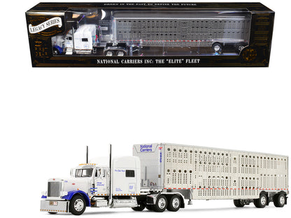 Peterbilt 379 with 70" Mid-Roof Sleeper and Wilson Silverstar Livestock Trailer "National Carriers" White "Legacy Series #5" 1/64 Diecast Model by DCP/First Gear by First Gear