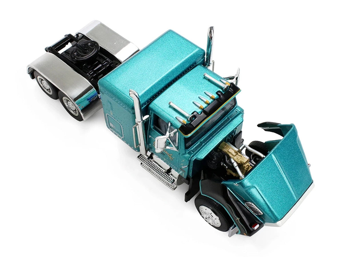 Ford LTL 9000 with 48" Flat Top Sleeper and 53' Utility Trailer with Reefer "Red’s Favorites - Tom Sercombe" Turquoise Metallic 1/64 Diecast Model by First Gear-1
