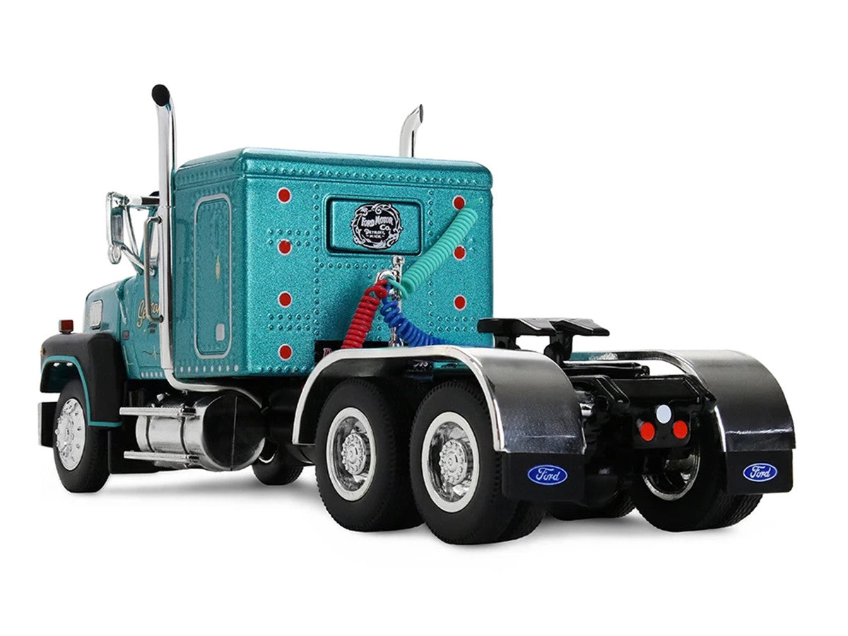 Ford LTL 9000 with 48" Flat Top Sleeper and 53' Utility Trailer with Reefer "Red’s Favorites - Tom Sercombe" Turquoise Metallic 1/64 Diecast Model by First Gear-3