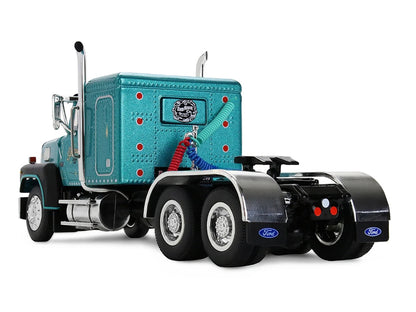Ford LTL 9000 with 48" Flat Top Sleeper and 53' Utility Trailer with Reefer "Red’s Favorites - Tom Sercombe" Turquoise Metallic 1/64 Diecast Model by First Gear-3