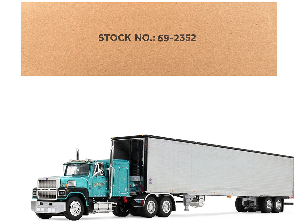 Ford LTL 9000 with 48" Flat Top Sleeper and 53' Utility Trailer with Reefer "Red’s Favorites - Tom Sercombe" Turquoise Metallic 1/64 Diecast Model by First Gear-0
