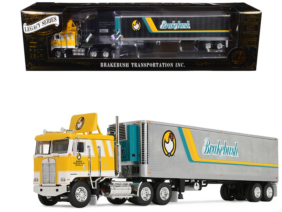 Kenworth K100 COE Flat Top and 40' Vintage Trailer with Reefer "Brakebush" Yellow with White Grpahics "Legacy Series #6" 1/64 Diecast Model by First Gear-0