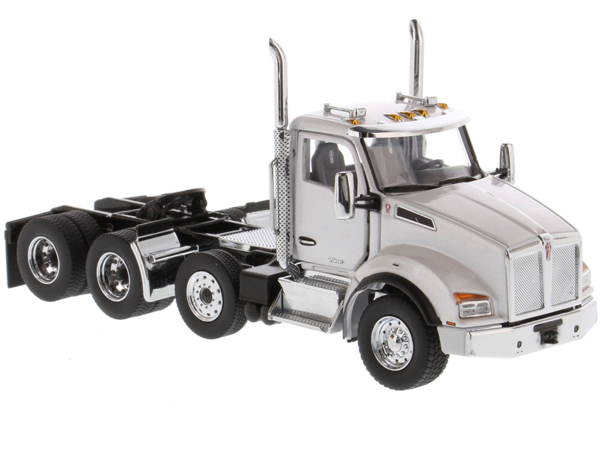 Kenworth T880 SBFA Day Cab Pusher-Axle Tandem Truck Tractor White Metallic 1/50 Diecast Model by Diecast Masters-1