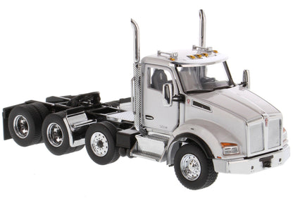 Kenworth T880 SBFA Day Cab Pusher-Axle Tandem Truck Tractor White Metallic 1/50 Diecast Model by Diecast Masters-1