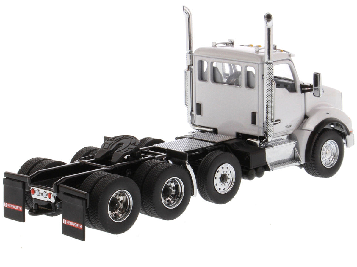 Kenworth T880 SBFA Day Cab Pusher-Axle Tandem Truck Tractor White Metallic 1/50 Diecast Model by Diecast Masters-2