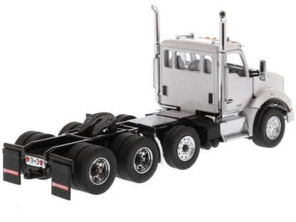 Kenworth T880 SBFA Day Cab Pusher-Axle Tandem Truck Tractor White Metallic 1/50 Diecast Model by Diecast Masters-2
