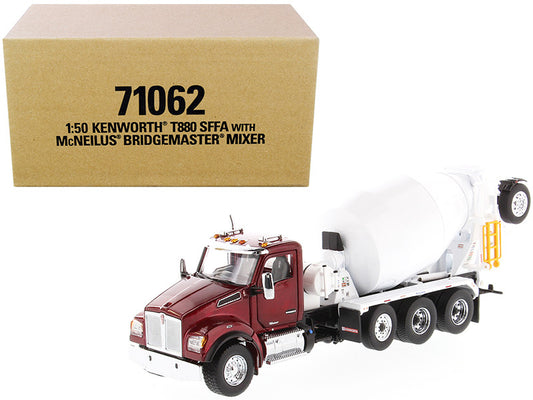 Kenworth T880 SFFA with McNeilus Bridgemaster Mixer Truck Radiant Red and White 1/50 Diecast Model by Diecast Masters by Diecast Masters