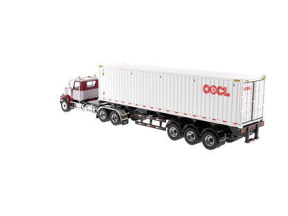 Western Star 4900 SF Tandem Day Cab Truck Tractor Red and Gray with 40' Dry Goods Sea Container "OOCL" White "Transport Series" 1/50 Diecast Model by Diecast Masters-3