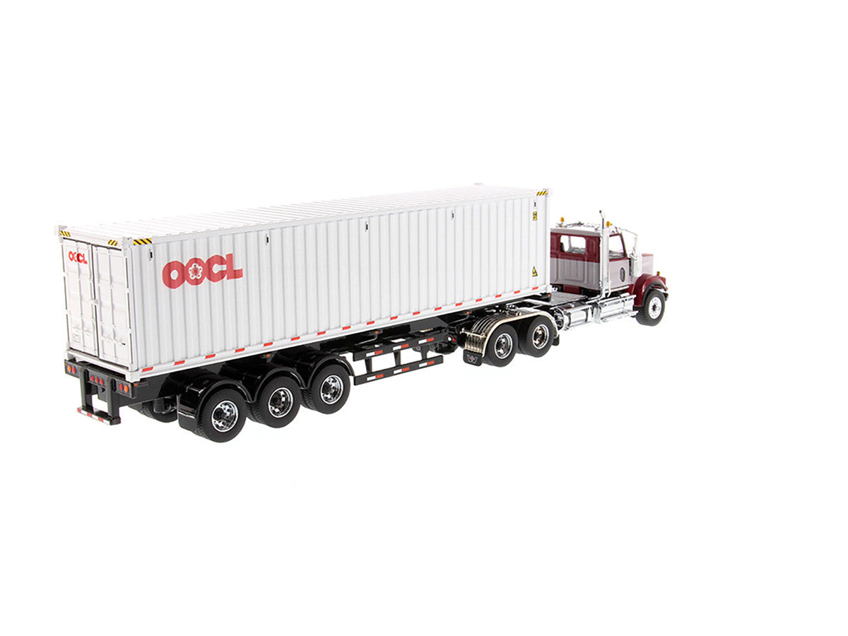 Western Star 4900 SF Tandem Day Cab Truck Tractor Red and Gray with 40' Dry Goods Sea Container "OOCL" White "Transport Series" 1/50 Diecast Model by Diecast Masters-2