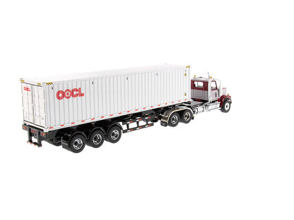 Western Star 4900 SF Tandem Day Cab Truck Tractor Red and Gray with 40' Dry Goods Sea Container "OOCL" White "Transport Series" 1/50 Diecast Model by Diecast Masters-2