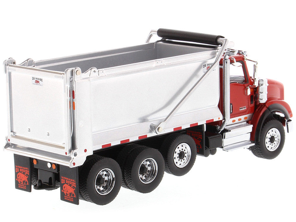 International HX620 Tandem Axle with Pusher Axle OX Stampede Dump Truck Red and Chrome "Transport Series" 1/50 Diecast Model by Diecast Masters-2