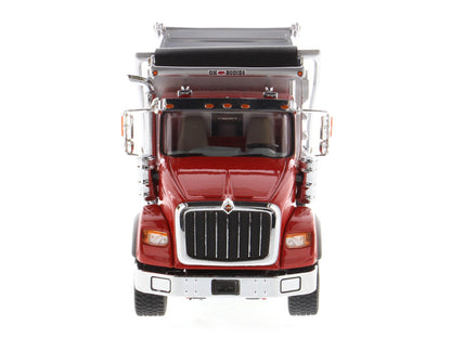 International HX620 Tandem Axle with Pusher Axle OX Stampede Dump Truck Red and Chrome "Transport Series" 1/50 Diecast Model by Diecast Masters-3