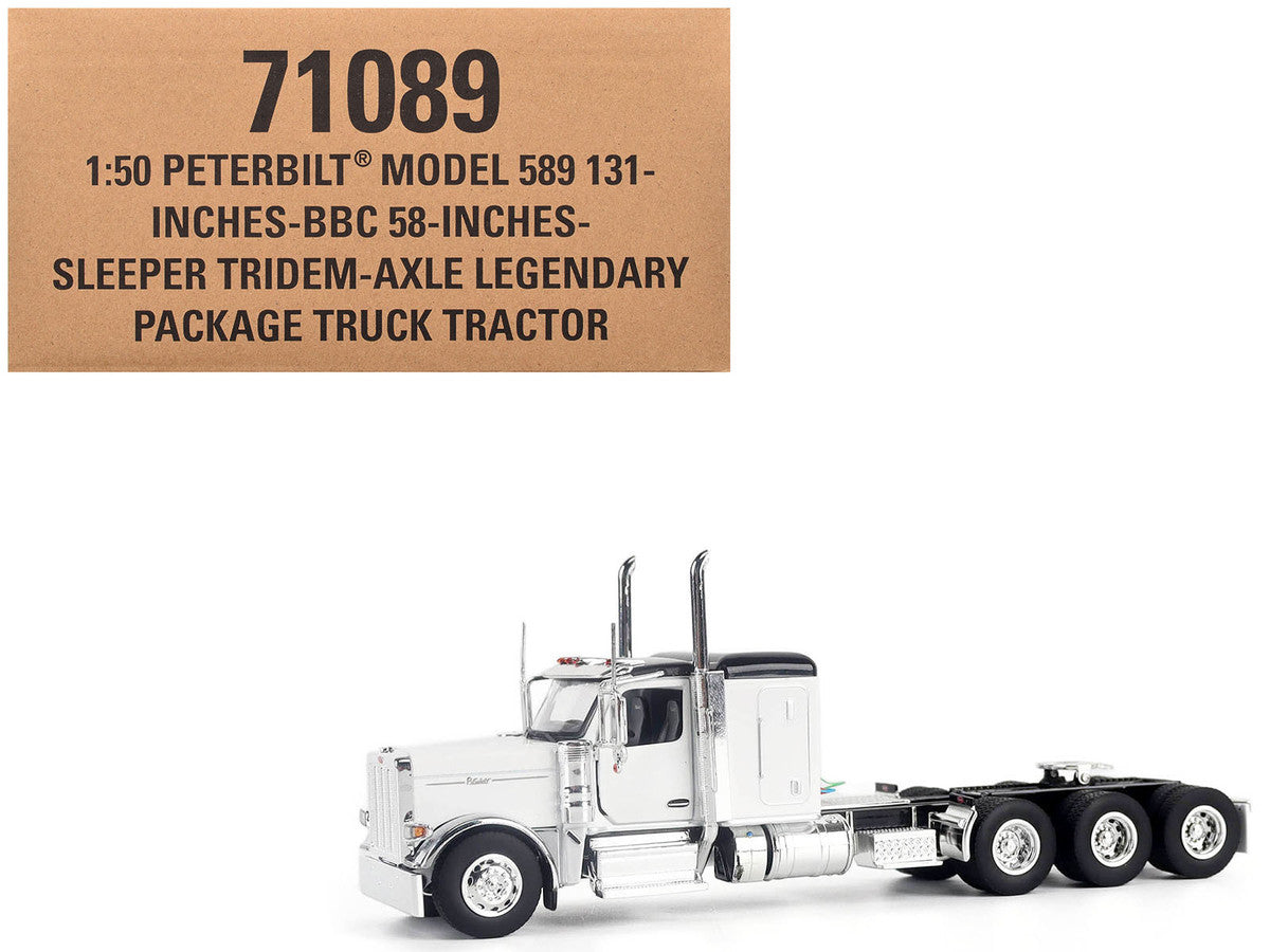 Peterbilt 589 Legendary Package Truck Tractor with 58" Sleeper White with Black Top "Transport Series" 1/50 Diecast Model by Diecast Masters-0