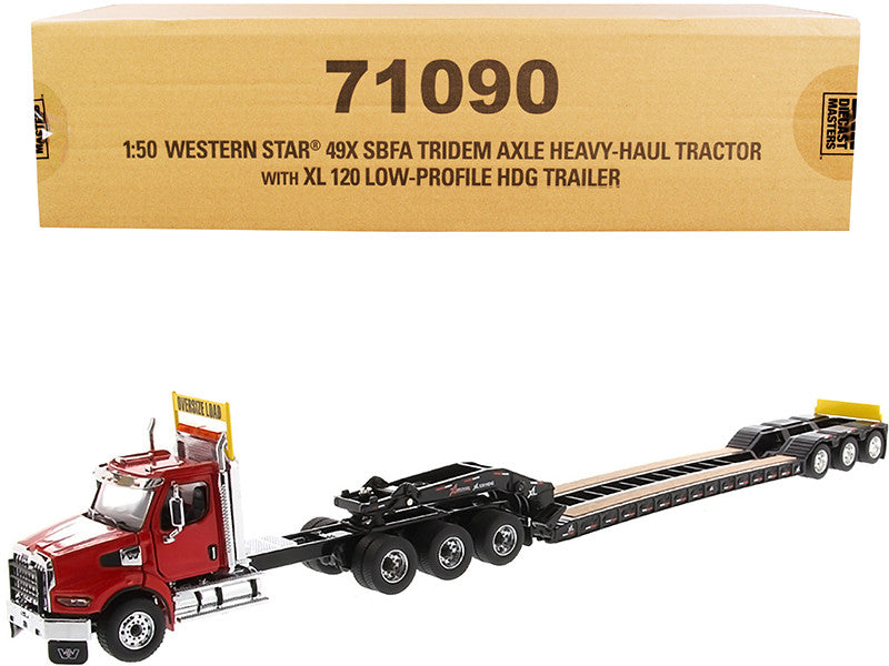 Western Star 49X SBFA Tridem Axle Heavy-Haul Tractor with XL 120 Low-Profile HDG Trailer Red and Black "Transport Series" 1/50 Diecast Model by Diecast Masters by Diecast Masters