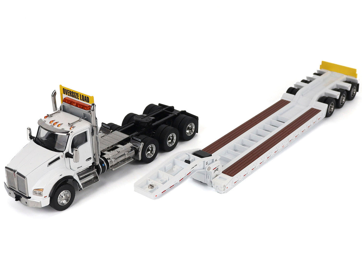 Kenworth T880 SBFA Tridem Truck with Trail King HDG Lowboy Trailer White "Transport Series" 1/50 Diecast Model by Diecast Masters by Diecast Masters