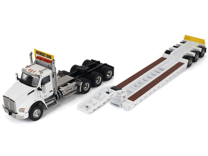 Kenworth T880 SBFA Tridem Truck with Trail King HDG Lowboy Trailer White "Transport Series" 1/50 Diecast Model by Diecast Masters by Diecast Masters
