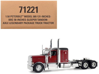Peterbilt 589 Legendary Package Tandem-Axle Truck Tractor with 58" Sleeper Cab Legendary Red with Black Top "Transport Series" 1/50 Diecast Model by Diecast Masters-0