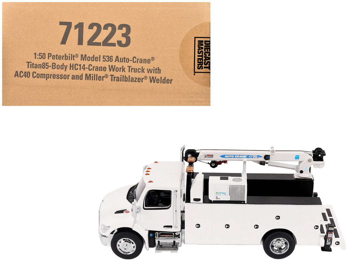 Peterbilt 536 Auto-Crane Titan 85-Body HC14-Crane Work Truck with Miller EnPak White "Transport Series" 1/50 Diecast Model by Diecast Masters by Diecast Masters