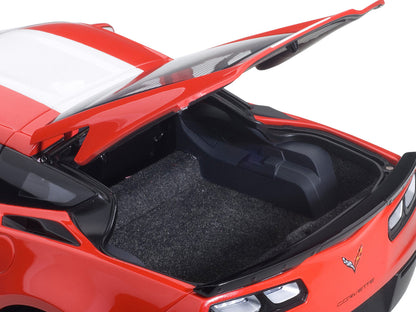 2017 Chevrolet Corvette C7 Grand Sport Red with White Stripe and Black Fender Hash Marks 1/18 Model Car by Autoart by Autoart