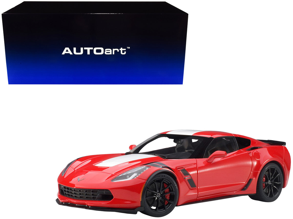 2017 Chevrolet Corvette C7 Grand Sport Red with White Stripe and Black Fender Hash Marks 1/18 Model Car by Autoart by Autoart